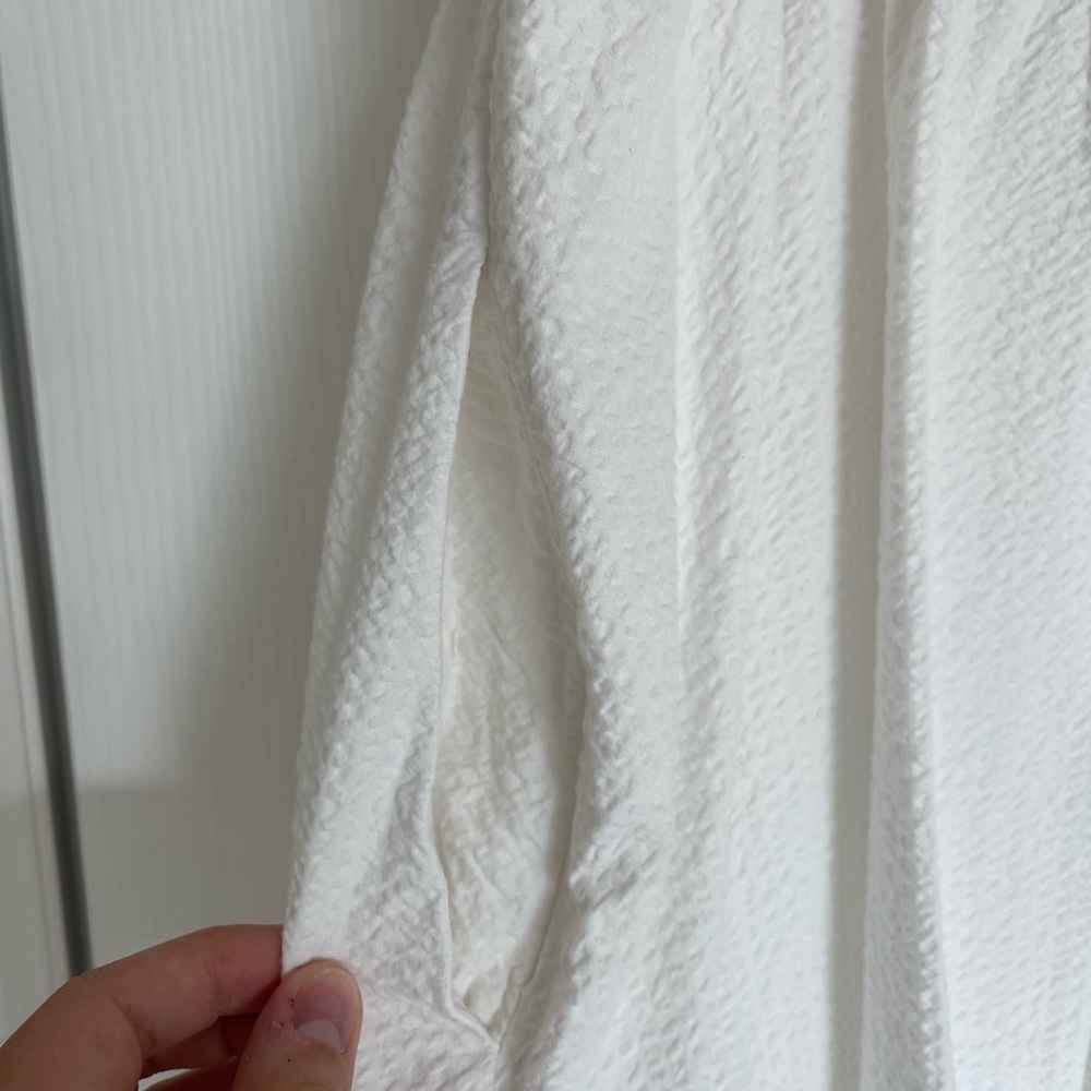 LIKE NEW J.Crew White Seersucker Honeymoon/Bridal tie-front cutout midi dress - Picture 7 of 8